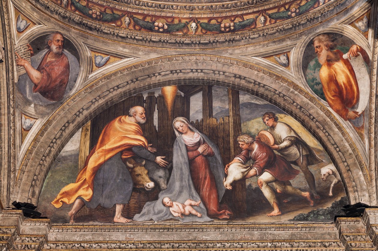 Lunet met de Aanbidding van de Herders door Giovanni Antonio Pordenone