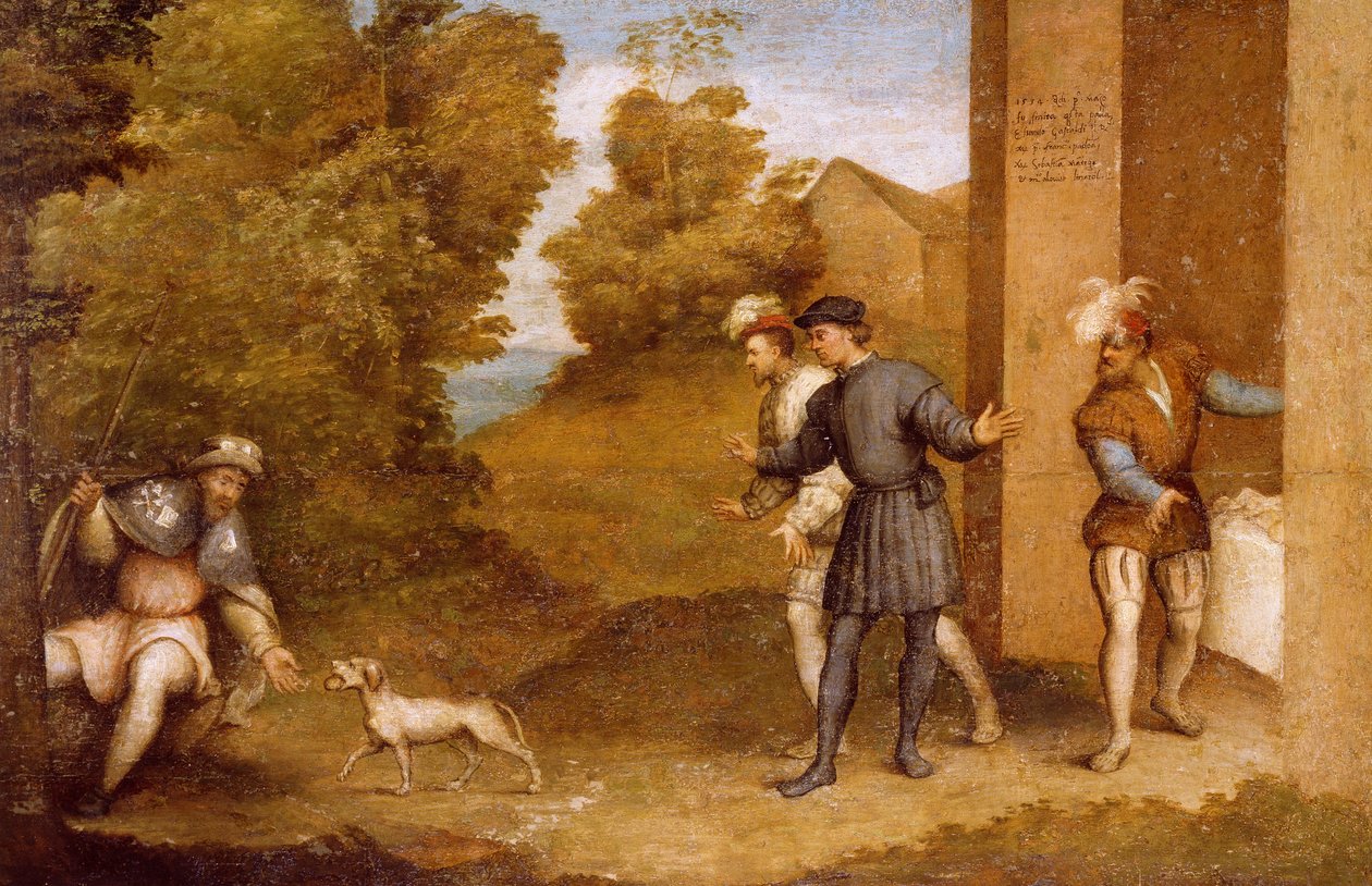 Sint Rochus gevoed door hond, compartiment van het altaarstuk van Sint Gotthard door Giovanni Antonio Pordenone