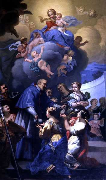 Sint-Nicolaas verdeelt zijn drie zakken goud, c.1705 door Giovanni Antonio Pucci