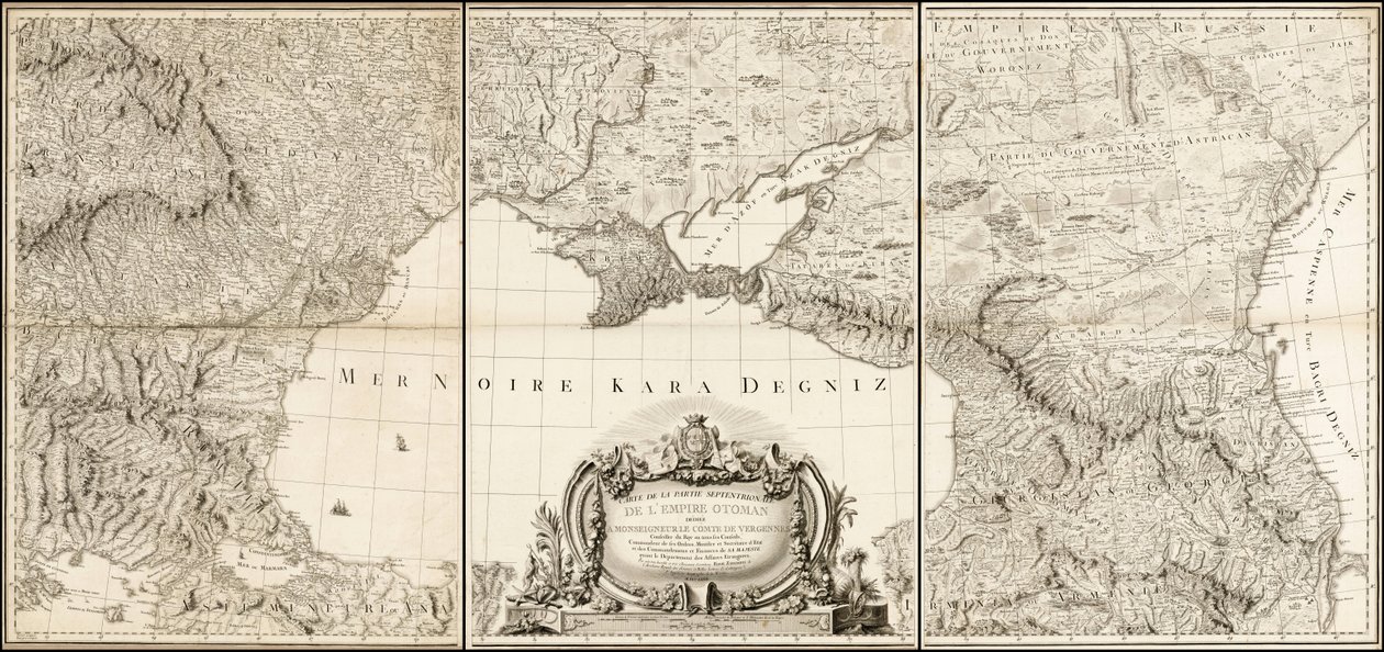 Kaart uit 1774 van de Zwarte Zee met aangrenzende delen van het Turkse en Russische Rijk door Giovanni Antonio Rizzi Zannoni