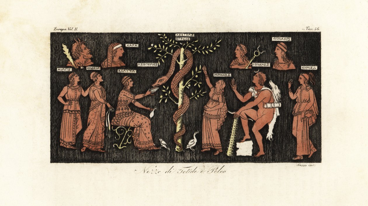 Heracles op zijn 11e arbeid, gouden appels nemen uit de tuin van de Hesperiden bewaakt door de slang Ladon door Giovanni Antonio Sasso
