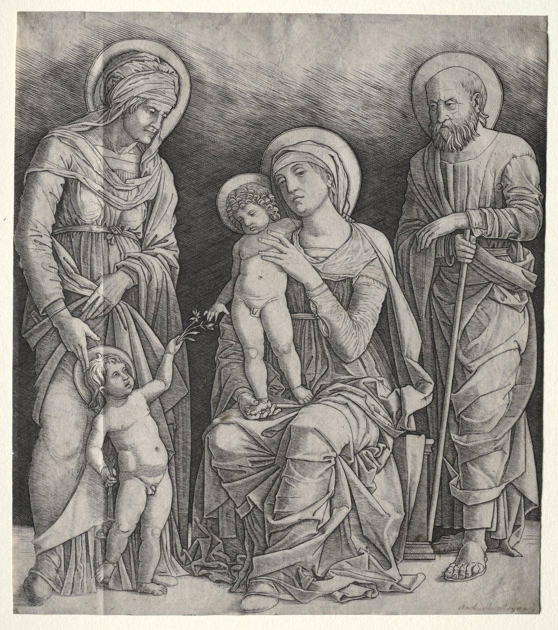 Heilige Familie met Sint Elizabeth en de jonge Sint Johannes de Doper, ca. 1500 door Giovanni Antonio da Brescia