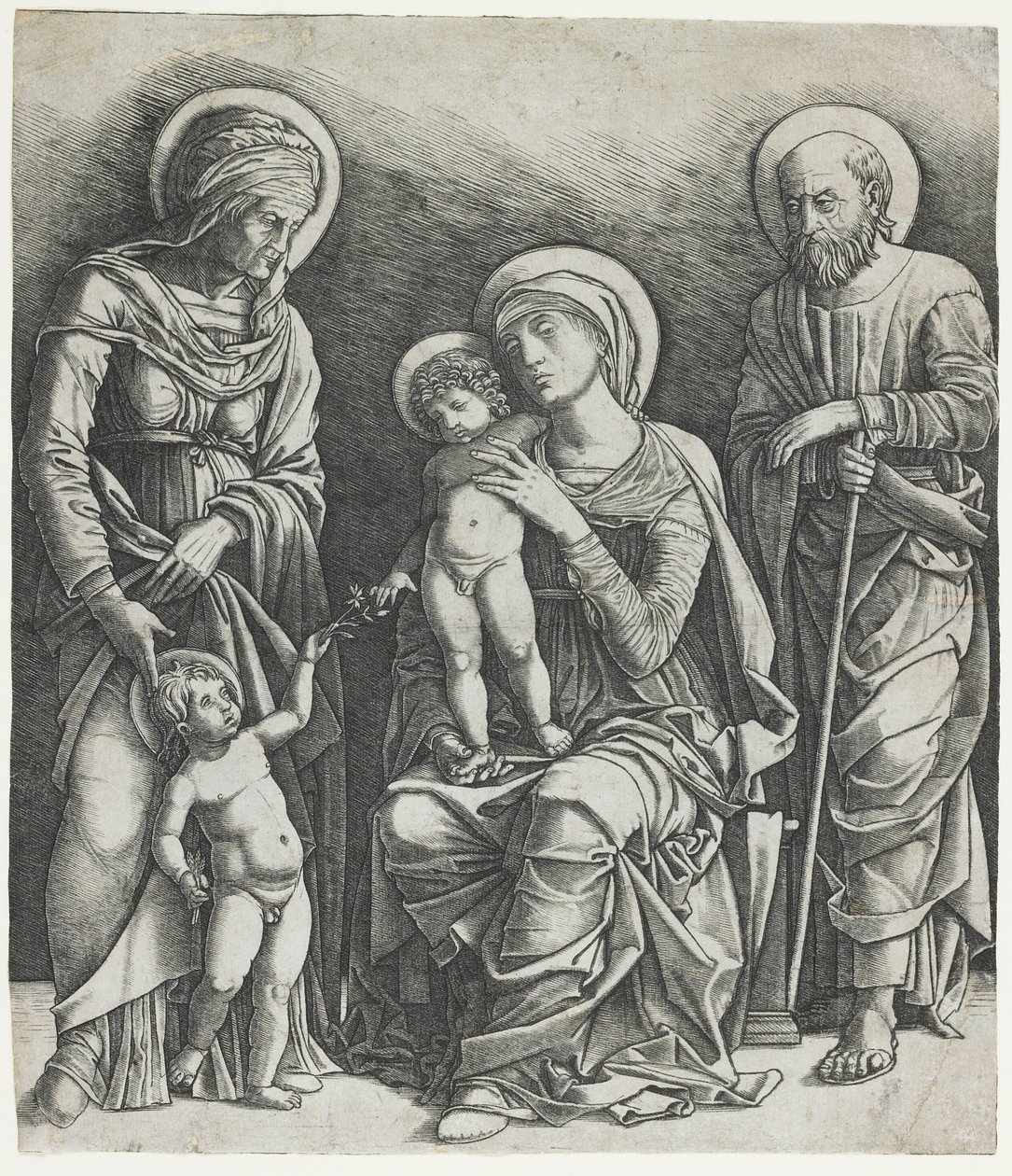 De Heilige Familie met de Heilige Johannes de Doper als kind, ca. 1495-1505 (gravure) door Giovanni Antonio da Brescia