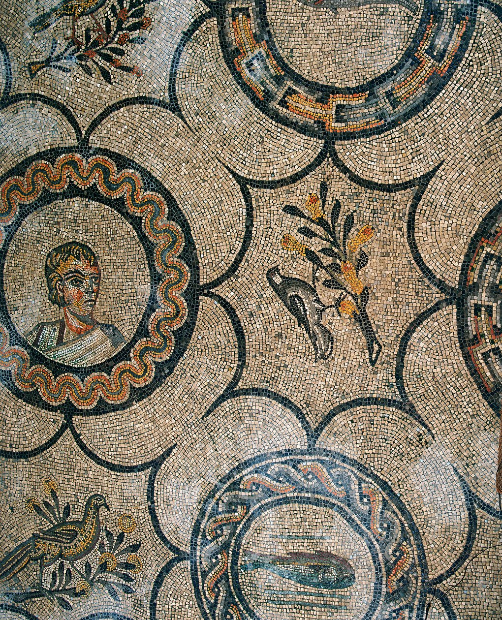 (detail) Vloer van de vroegchristelijke basiliek van Aquileia, Udine door Phillipe de Marlier