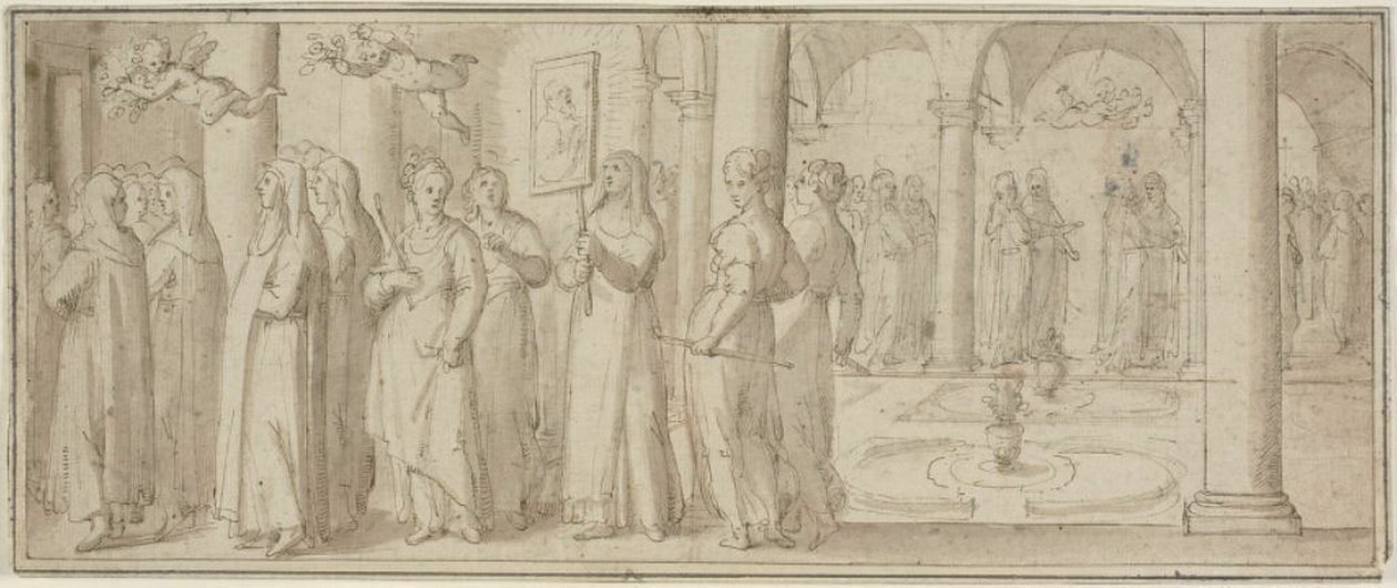 Processie van nonnen en novices ter ere van een mannelijke heilige door Giovanni Balducci