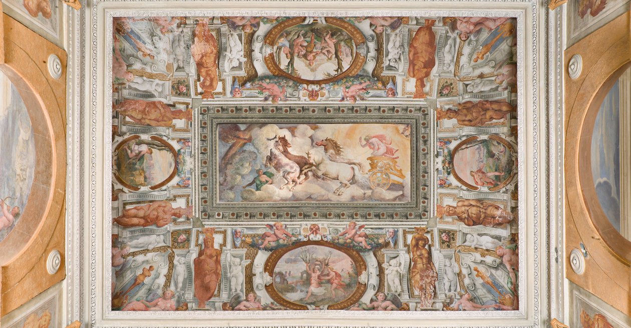 Strijdwagen van de Zon bestuurd door Apollo, Apollo Loggia, ca.1560 door Giovanni Battista and Cambiaso Luca Castello