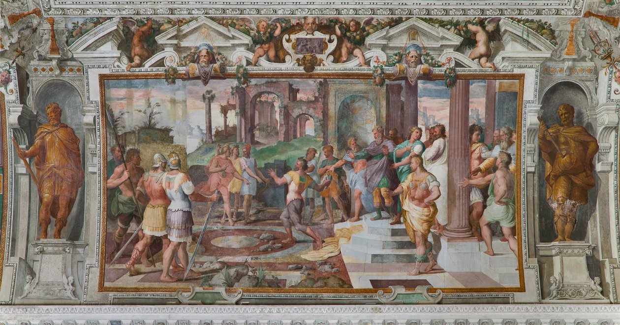 Verhalen van Odysseus: detail van het spel van stenen gooien op het hof van de Faiaken, c.1560 (detail) door Giovanni Battista Castello