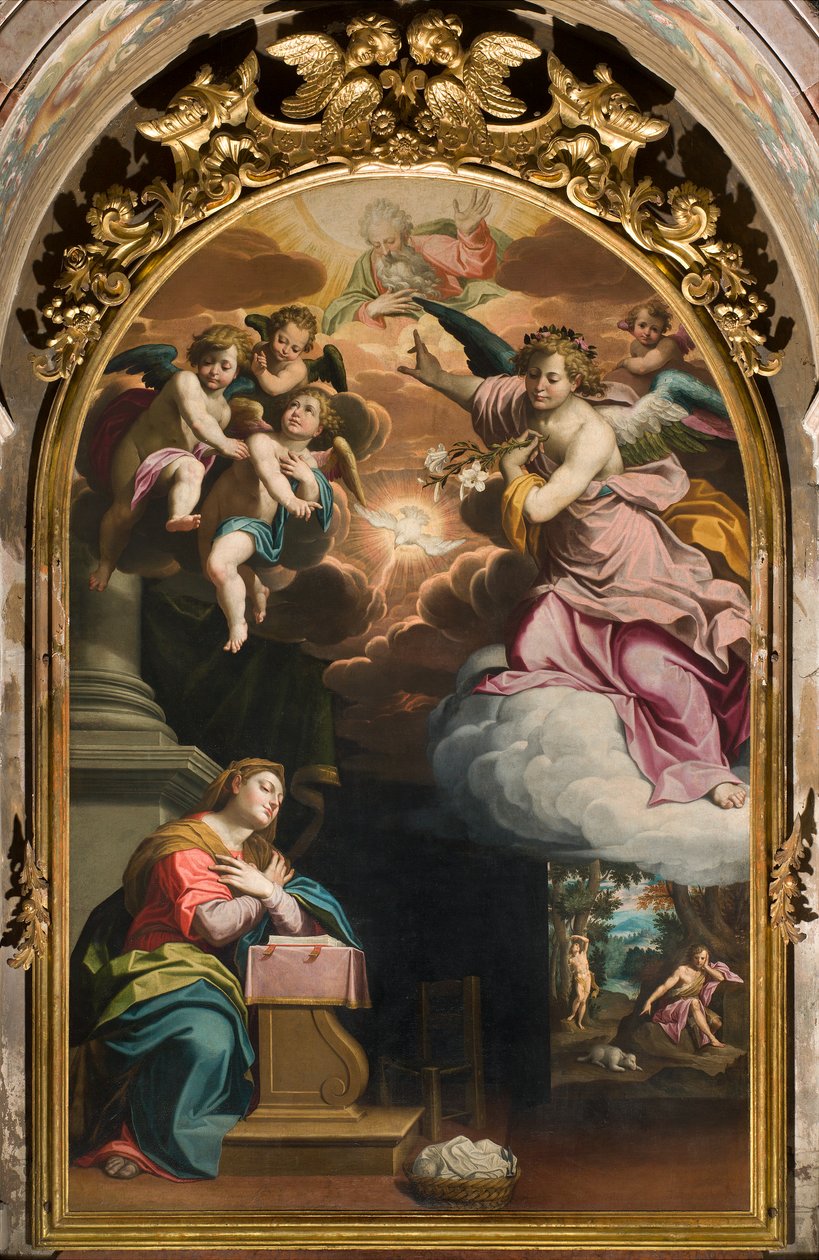 Zuidelijk transept, Altaar van de Annunciatie, Altaarstuk door Giovanni Battista Trotti bekend als Il Malosso 1594 door Giovanni Battista Trotti