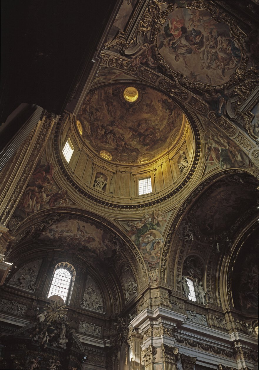 Zicht op de koepel en fresco van Baciccia, kerk van Gesù in Rome, circa 1568 door Giovanni Battista  Gaulli