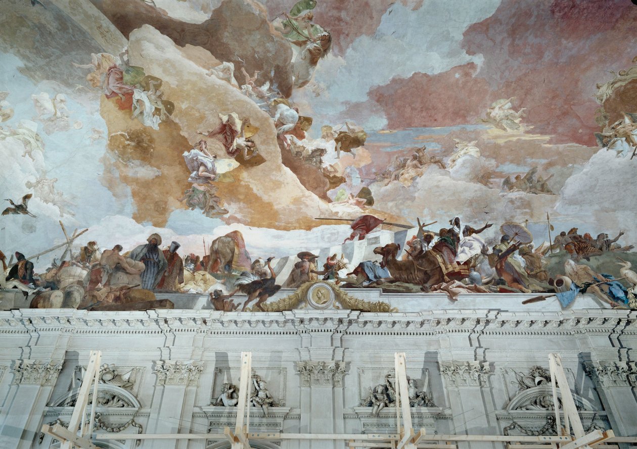 Afrika, detail van het plafondfresco ... (fresco) door Giovanni Battista (1696 1770) Tiepolo