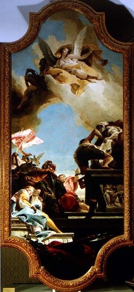Oprichting van een standbeeld ter ere van de keizer door Giovanni Battista Tiepolo