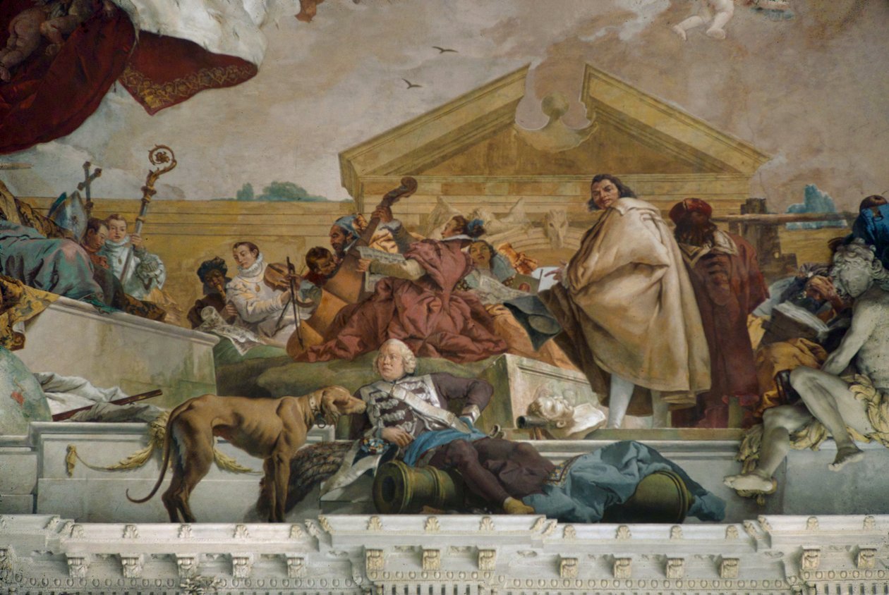 Europa, detail van de plafondschildering van het trappenhuis, bisschoppelijke residentie Wuerzburg. ... (fresco) door Giovanni Battista (1696 1770) Tiepolo