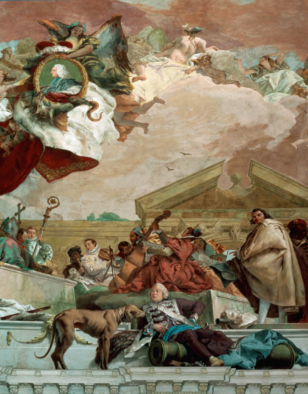 Fresco van de trap in de Residentie Wuerzburg toont architect Balthasar Neumann en een kanon (fresco) door Giovanni Battista (1696 1770) Tiepolo