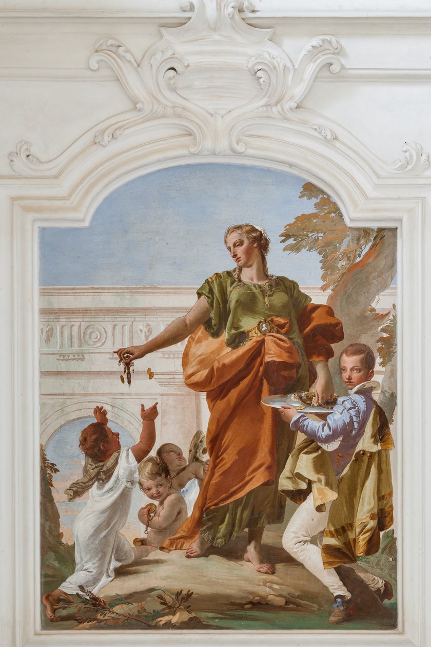 Gulheid die geschenken uitdeelt door Giovanni-Battista Tiepolo