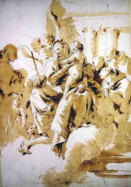 Madonna en kind met engelen, heiligen en de jonge Johannes de Doper door Giovanni Battista Tiepolo