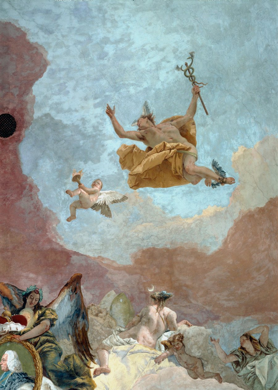 Mercurius, boodschapper van de goden ... (fresco) door Giovanni Battista (1696 1770) Tiepolo