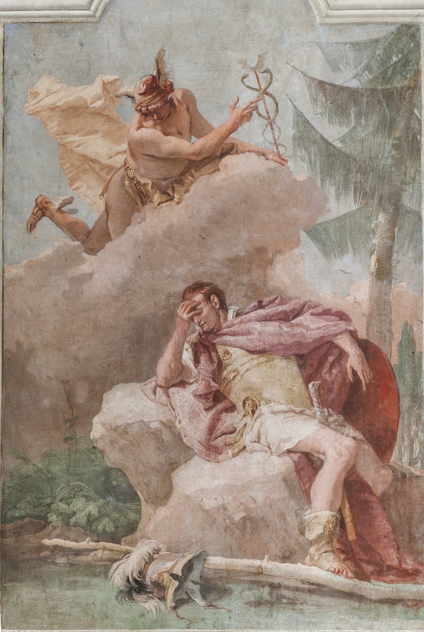 Palazzina (Klein Gebouw), de derde kamer of kamer van de Aeneis: "Aeneas droomt van Mercurius die hem beveelt te vertrekken" door Giovanni Battista Tiepolo