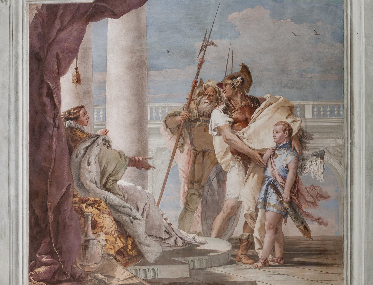 Palazzina (Klein Gebouw), de derde kamer of kamer van de Aeneis: "Aeneas introduceert Eros aan Didone in de gedaante van Ascanius" door Giovanni Battista Tiepolo