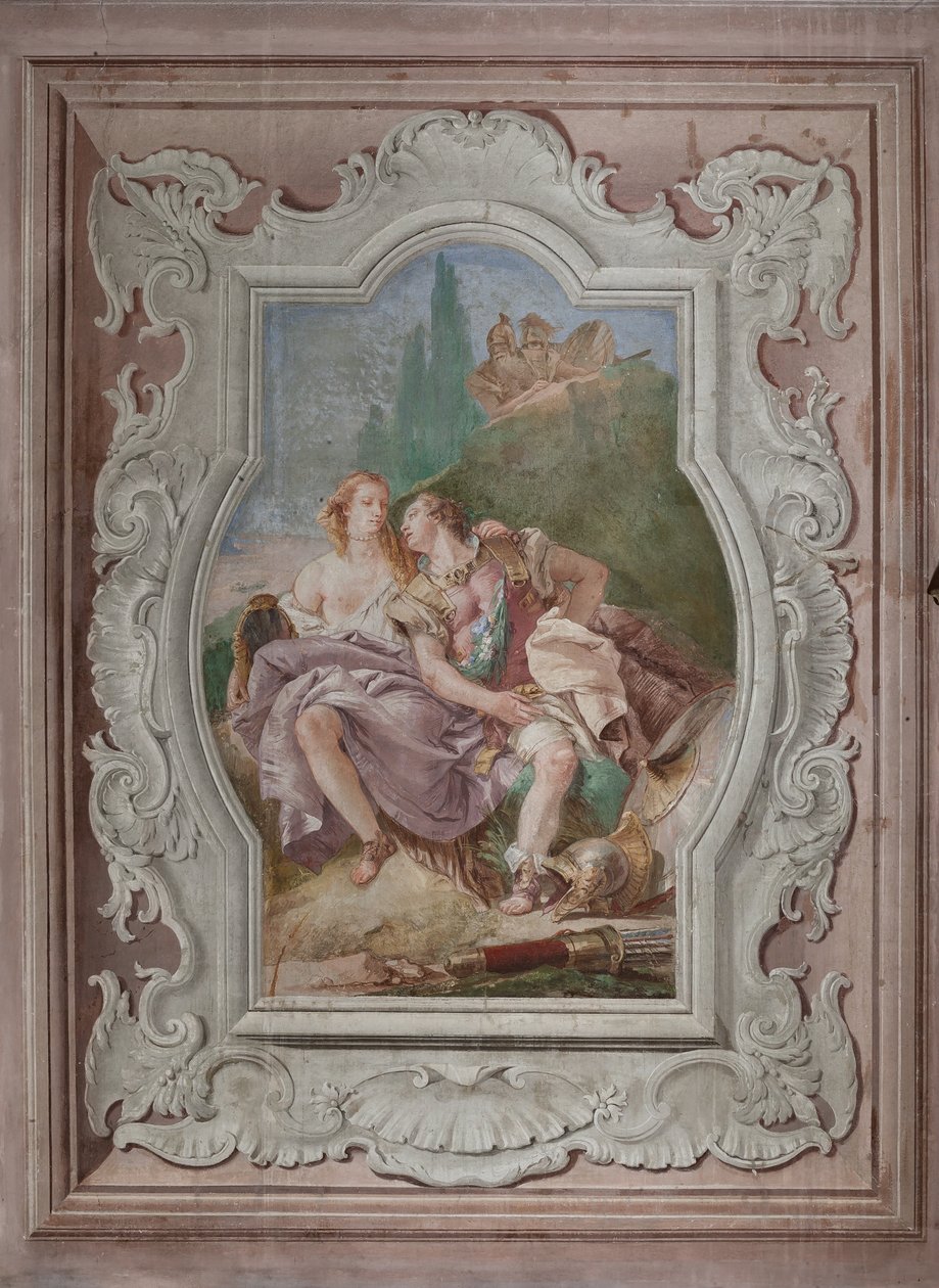 Rinaldo en Armida in de betoverde tuin, stiekem geobserveerd door Ubaldo en Carlo door Giovanni Battista Tiepolo