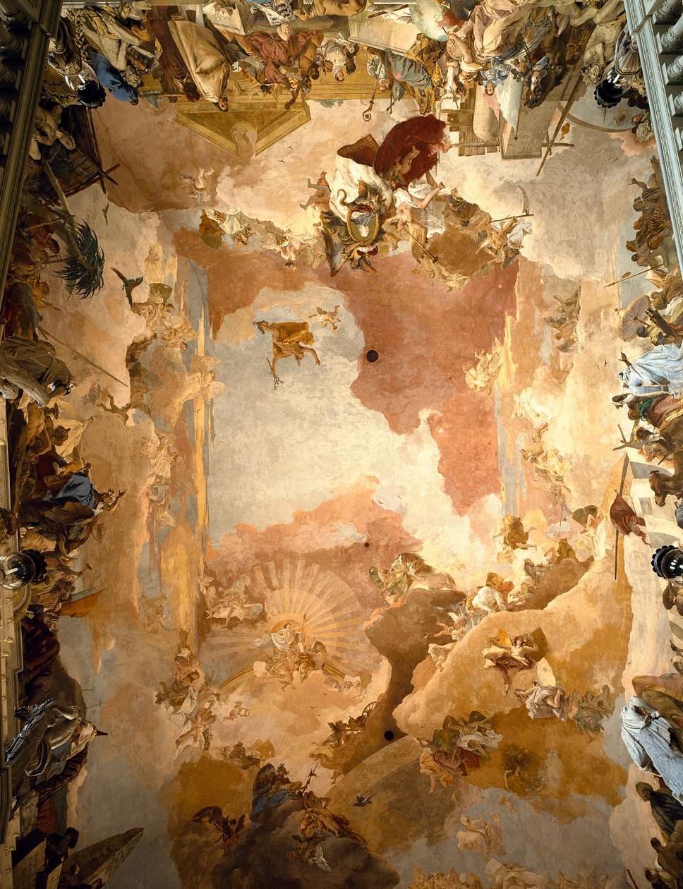 Triomf van prins-bisschop Carl-Friedrich von Greuiffenklau omringd door vier continenten door Giovanni-Battista Tiepolo
