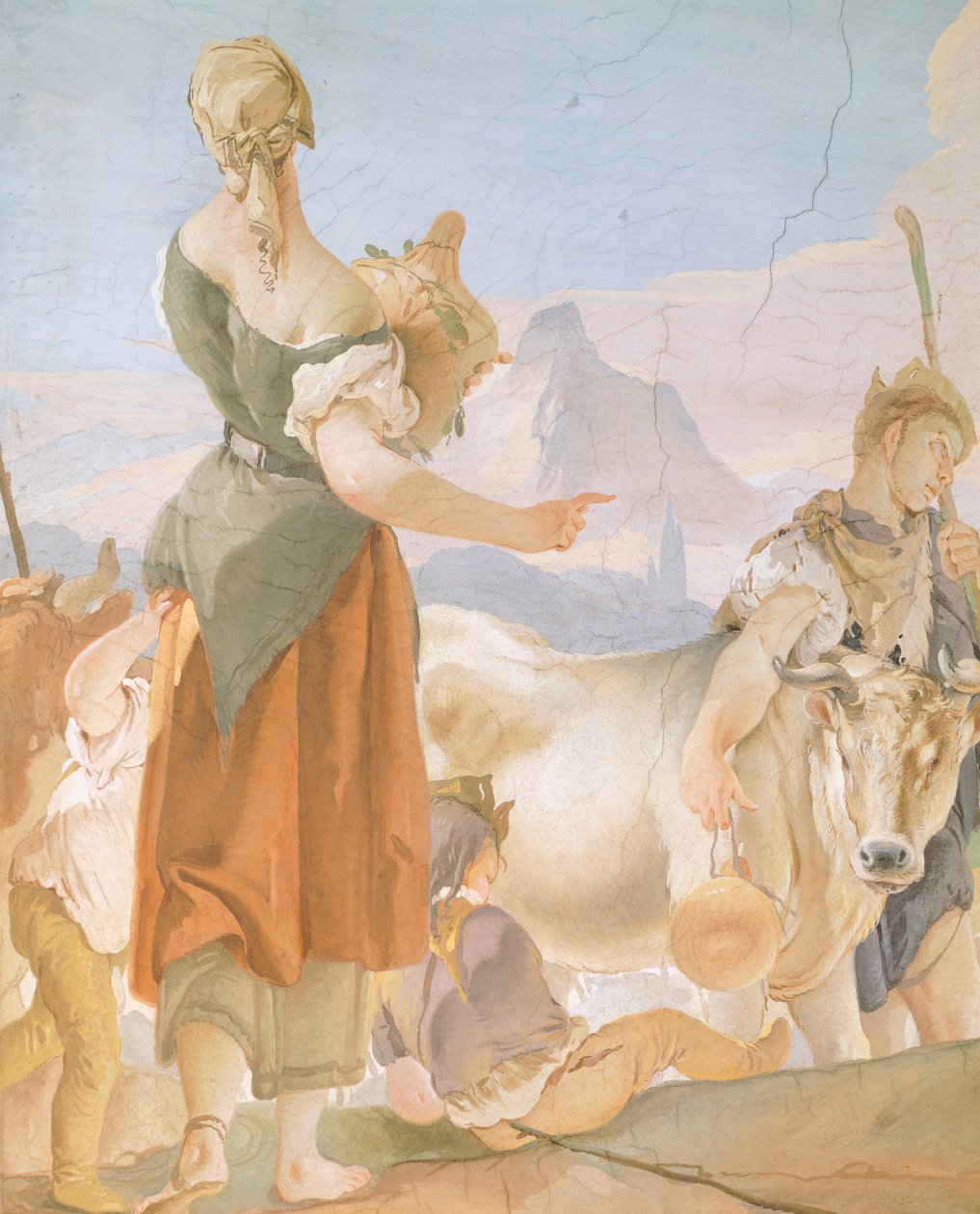 Rachel verbergt afgoden (detail) door Giovanni Battista Tiepolo