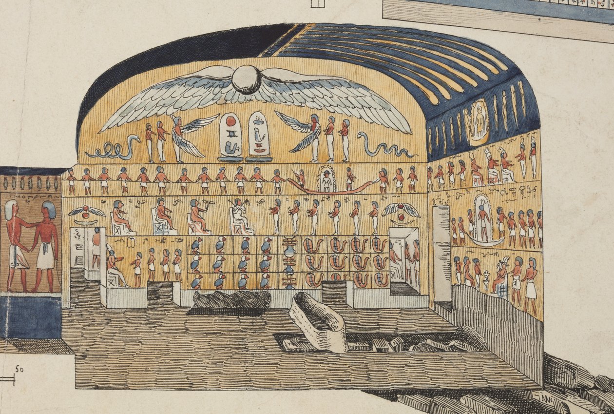 Sectie van het graf van Psammuthis in Thebe, ontdekt en geopend door Belzoni in 1818 door Giovanni Battista (after) Belzoni