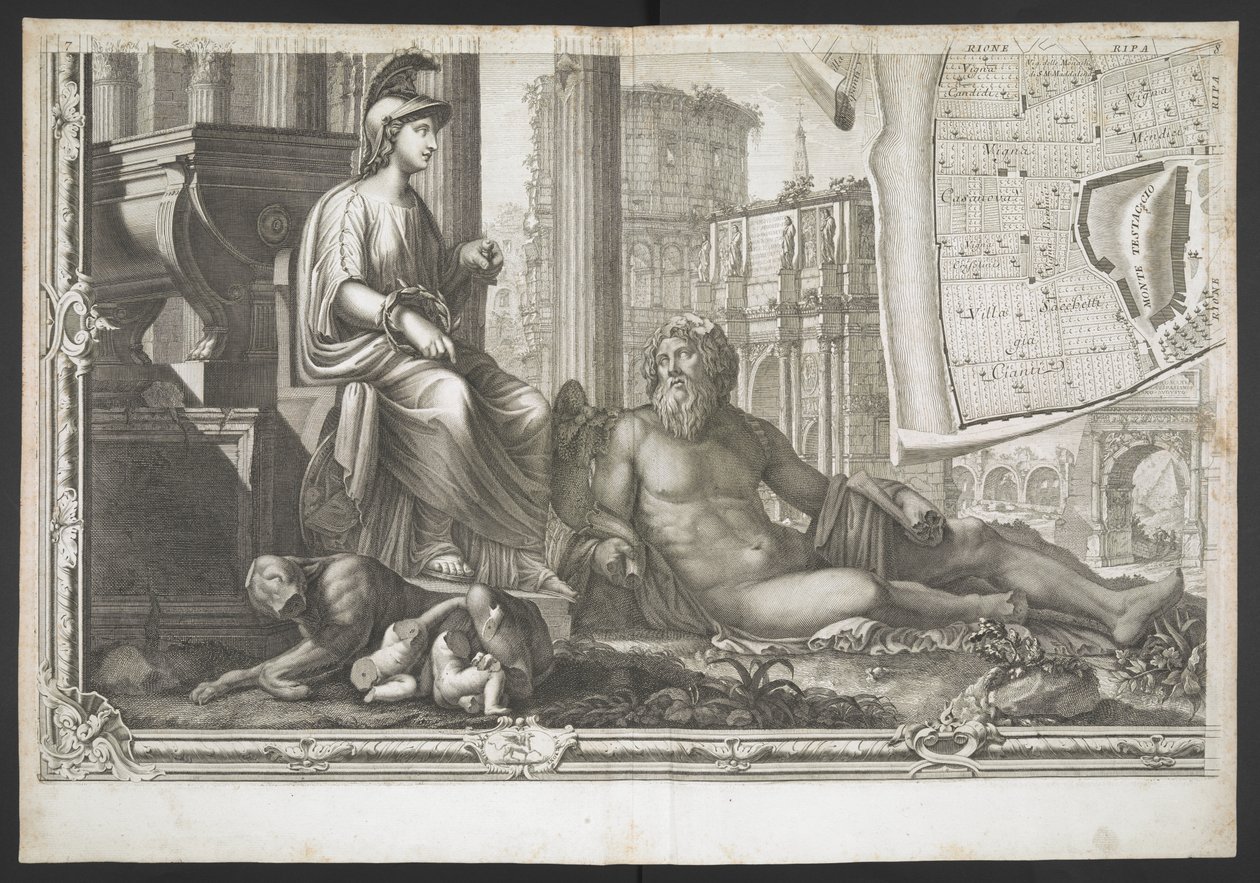 Figuren en sculpturen, uit Nuova Pianta di Roma, data in luce de G. Nolli door Giovanni Battista (after) Nolli