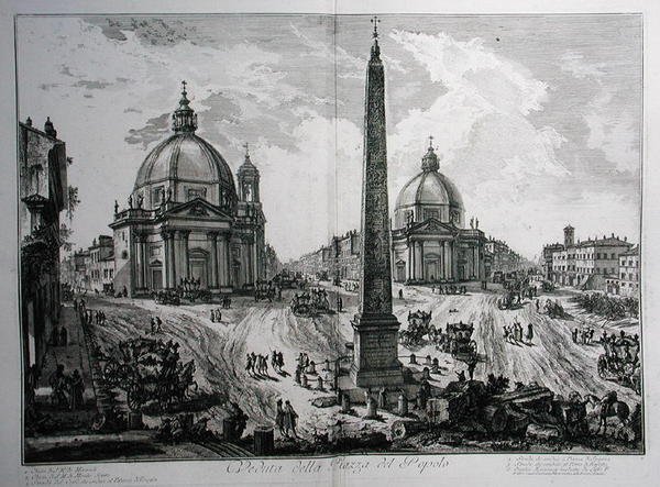 Piazza del Popolo, uit Le Antichita Romane de G.B. Piranesi (1756), uitgegeven in Parijs door Giovanni Battista (after) Piranesi