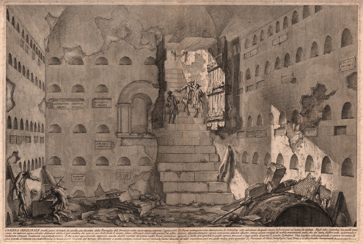Zicht op een oude grafkamer ontdekt in 1736 nabij Rome, Italië (gravure) door Giovanni Battista (after) Piranesi