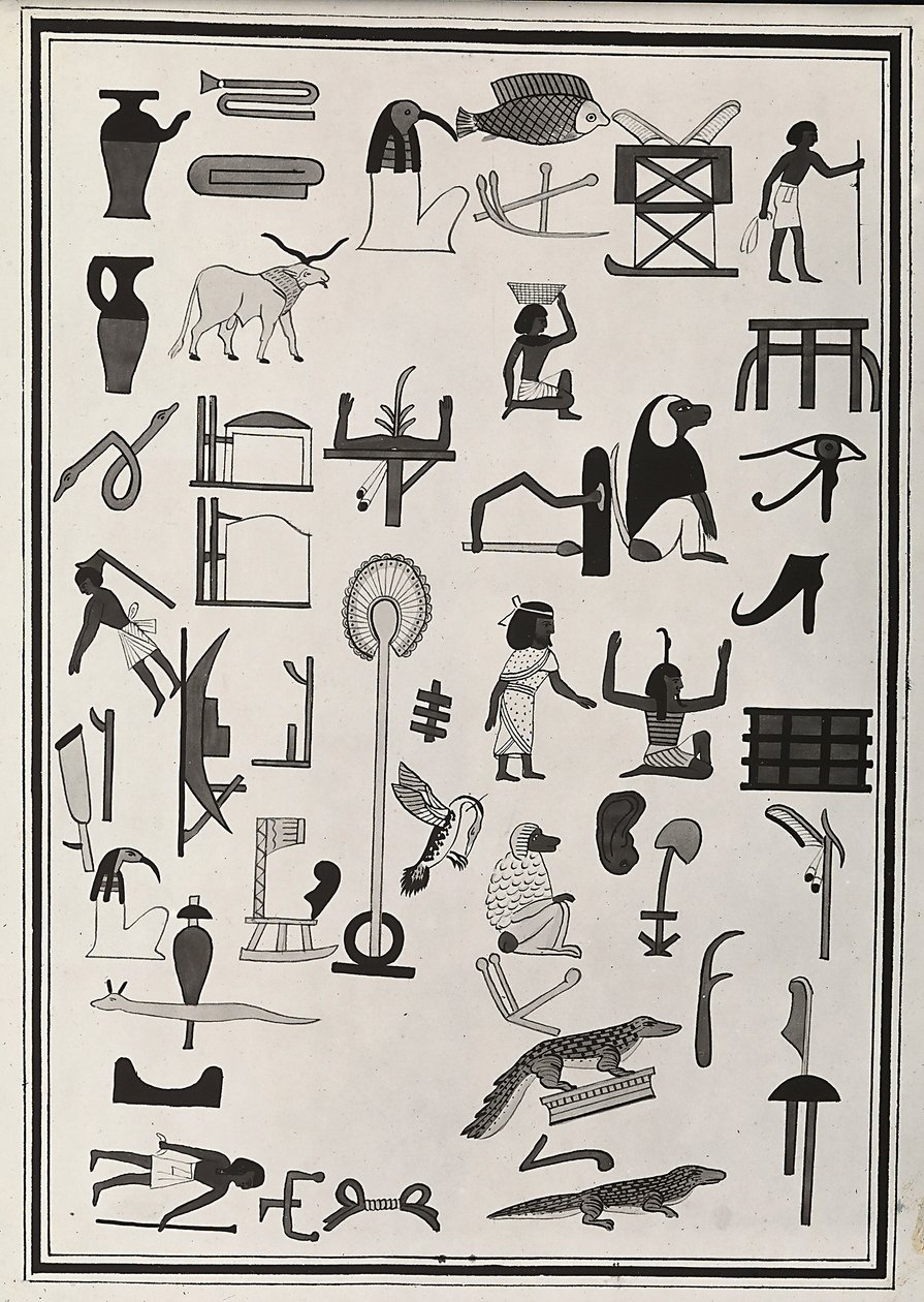 Tekeningen van de decoraties uit het graf van Farao Psammetic I, gereproduceerd in 1817 door Giovanni Battista Belzoni, gehuisvest in het British Museum, Londen door Giovanni Battista Belzoni