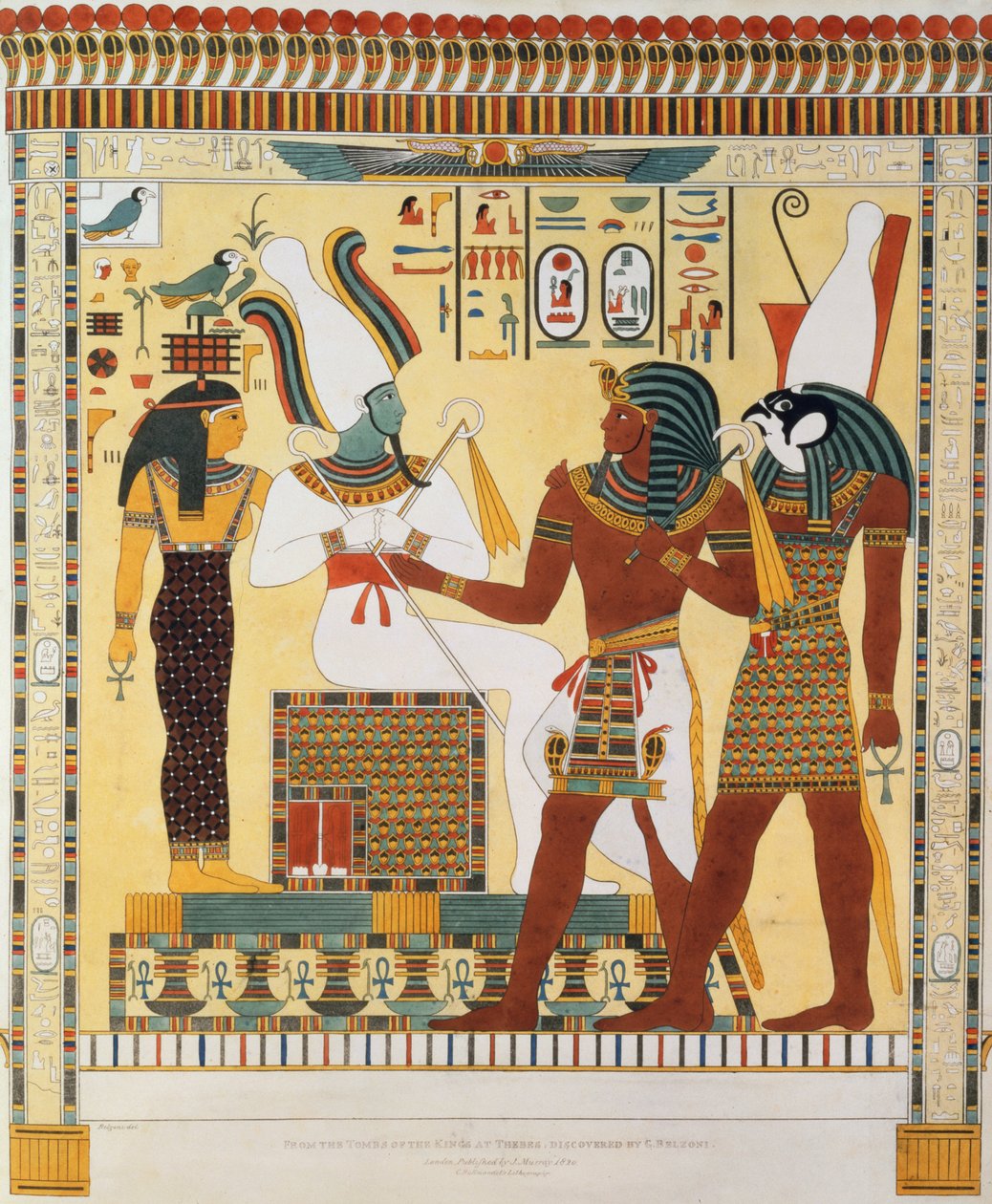 Muurschildering uit de Graven van de Koningen van Thebe, ontdekt door G. Belzoni, plaat 19 uit `Plates Illustrative of the Researches in Egypt and Nubia` door Giovanni Battista Belzoni
