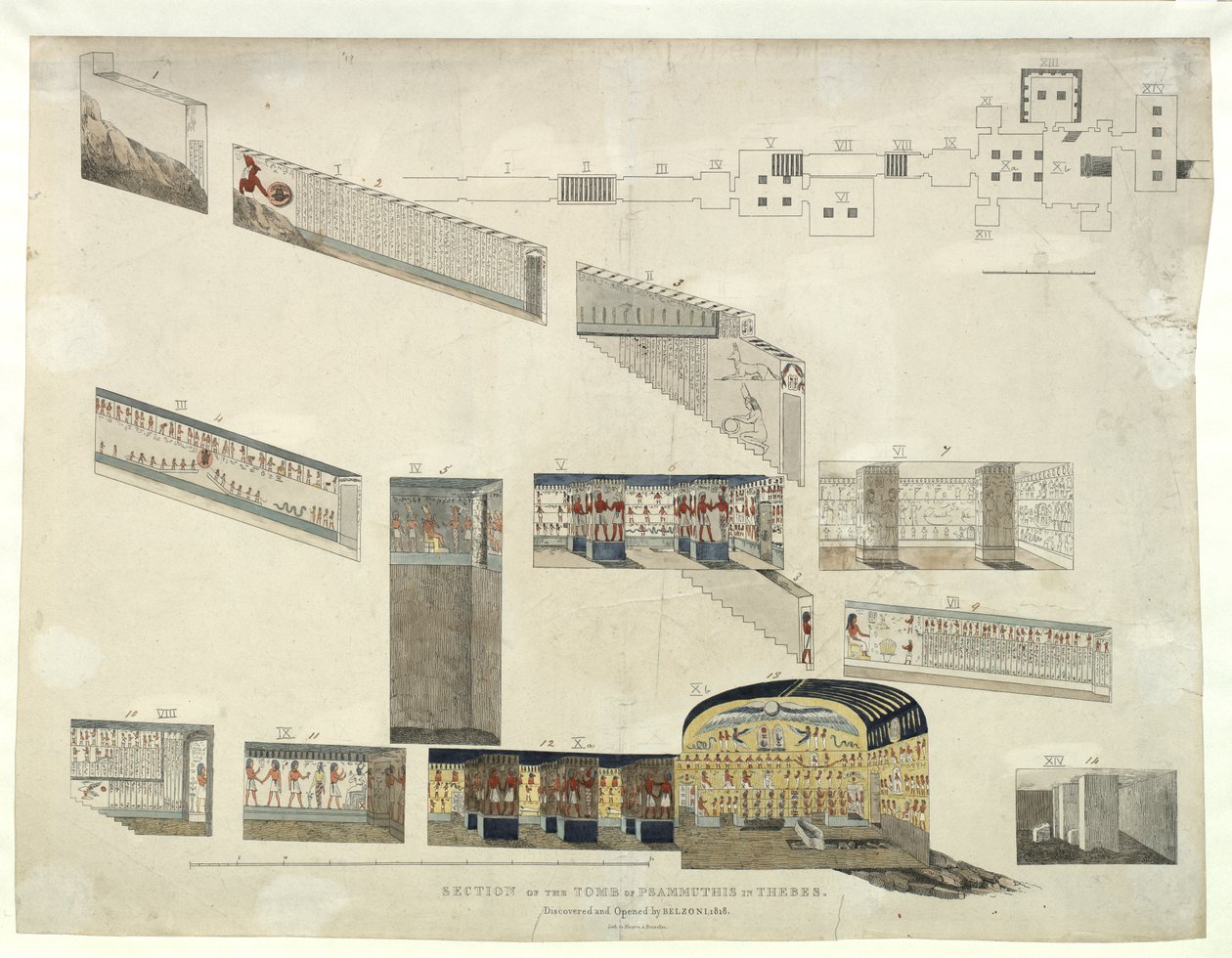 Sectie van het graf van Psammuthis in Thebe, ontdekt en geopend door Belzoni in 1818 door Giovanni Battista Belzoni