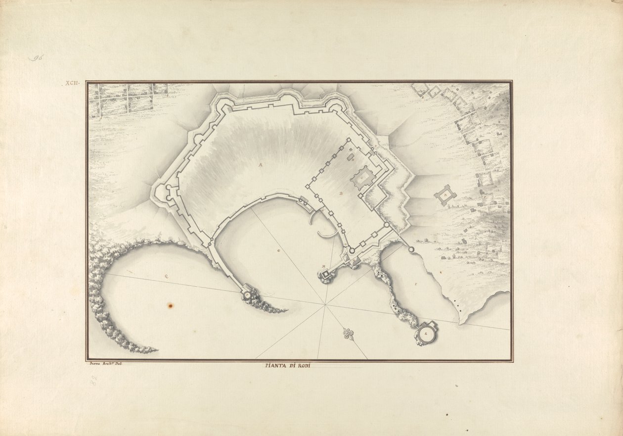 Pianta di Rodi door Giovanni Battista Borra