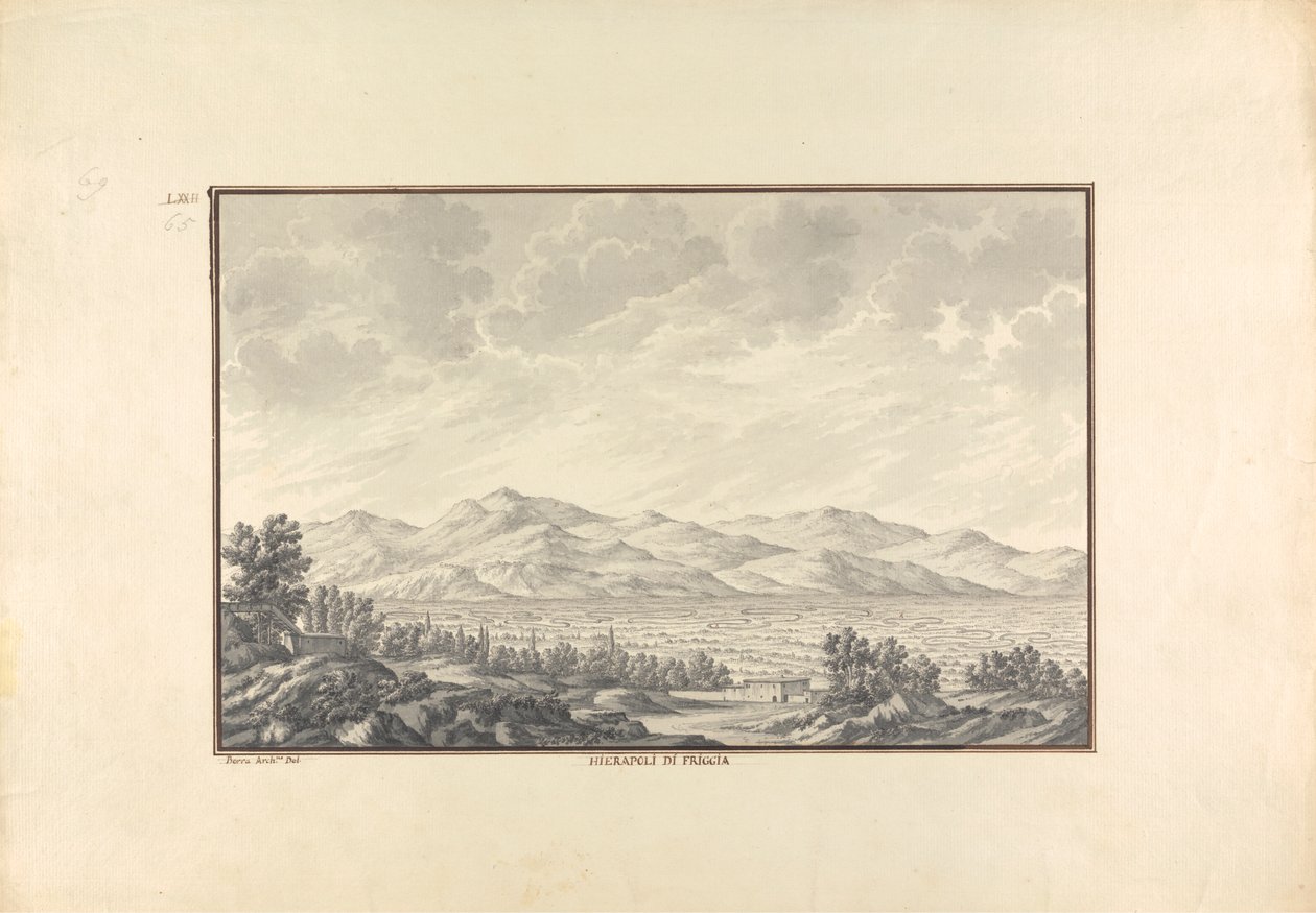 Uitzicht op de vallei van Hierapolis (nu Pamukkale) door Giovanni Battista Borra