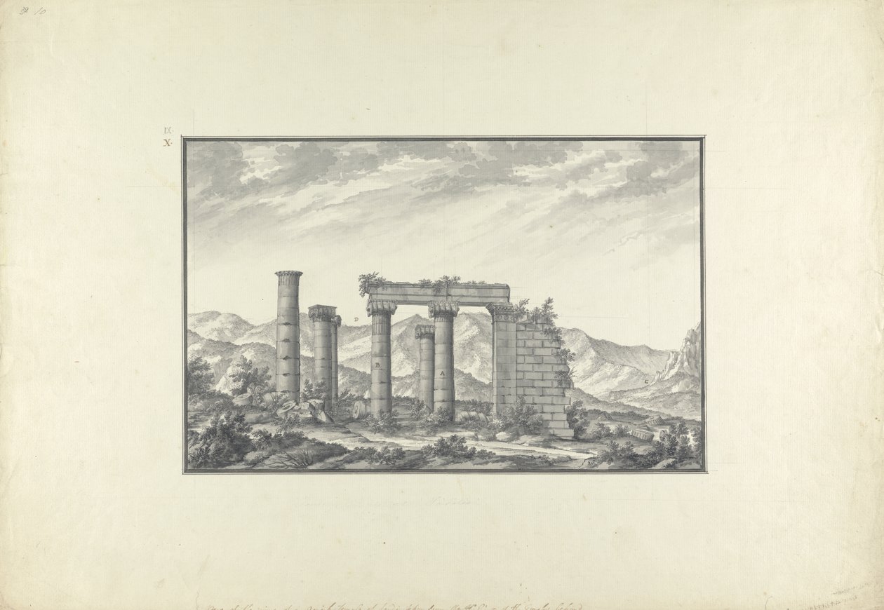 Uitzicht op de ruïnes van een Ionische tempel in Sardis, waarschijnlijk de Tempel van Neptunus, ca. 1750 door Giovanni Battista Borra