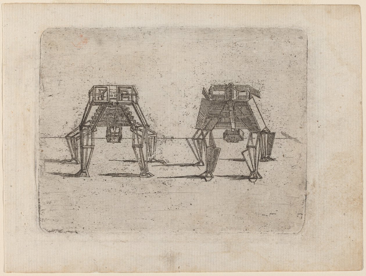 Twee Kubieke Figuren met Hun Handen op de Grond door Giovanni Battista Bracelli