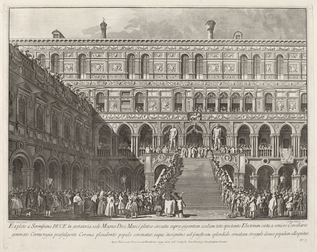 De Doge gekroond op de Scala dei Giganti van het Dogepaleis door Giovanni Battista Brostoloni