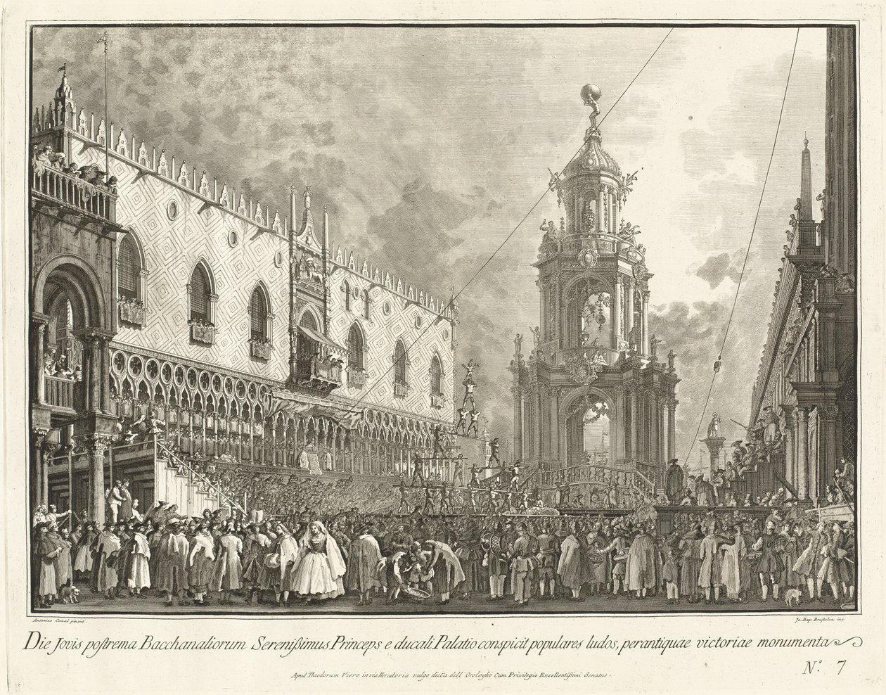 De Doge Woont het Giovedì Grasso Festival bij op de Piazzetta door Giovanni Battista Brustolon after Canaletto