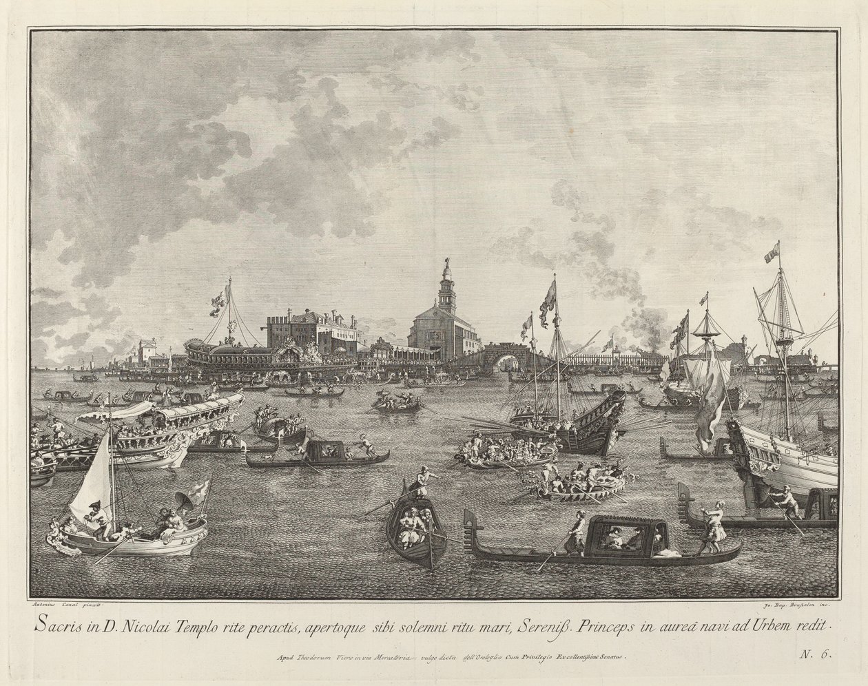De Doge in de Bucintoro Vertrekt uit San Nicolò di Lido door Giovanni Battista Brustolon after Canaletto