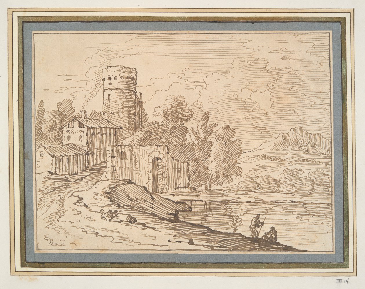 Landschap met kasteel bij water door Giovanni Battista Busiri