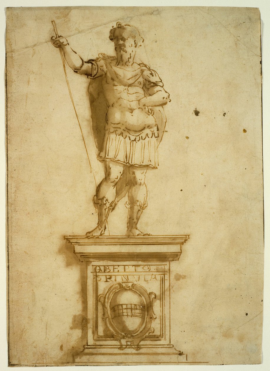 Standbeeld van staande krijger op een voetstuk door Giovanni Battista Castello
