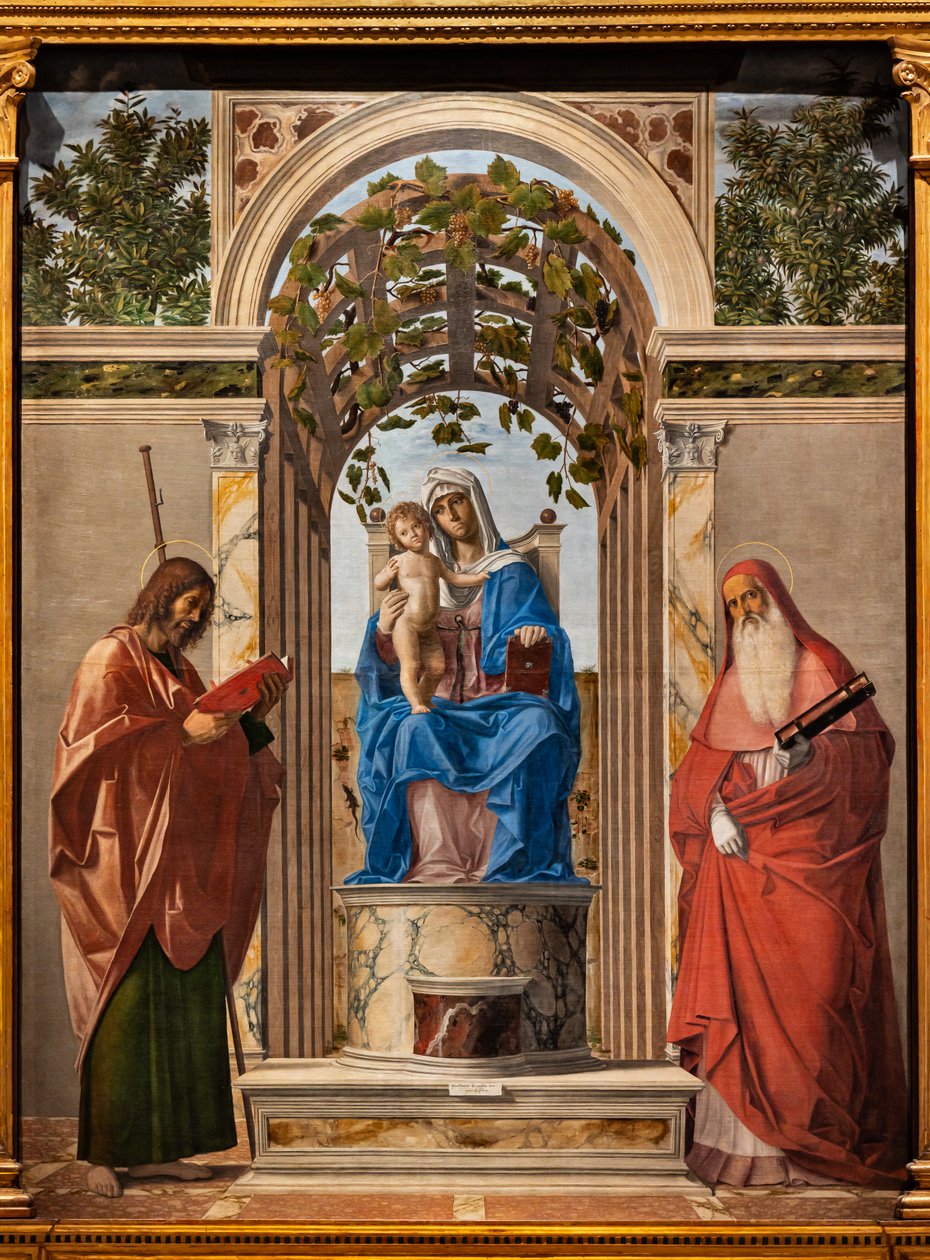 Madonna op de troon met kind Jezus tussen de heiligen Jacobus en Hiëronymus door Giovanni Battista Cima da Conegliano