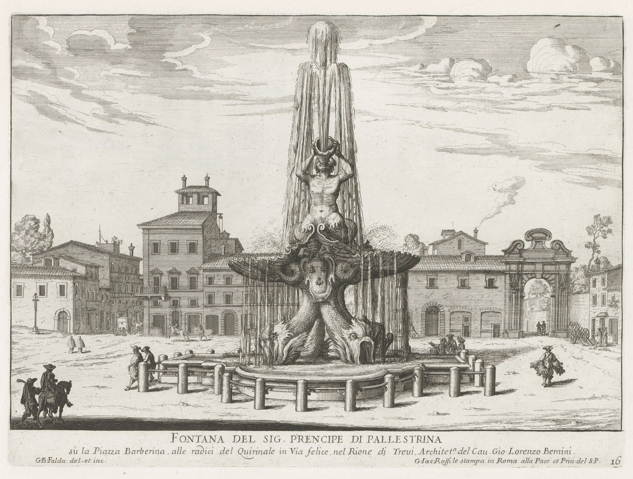 Fontana del Tritone op Piazza Barberini te Rome door Giovanni Battista Falda