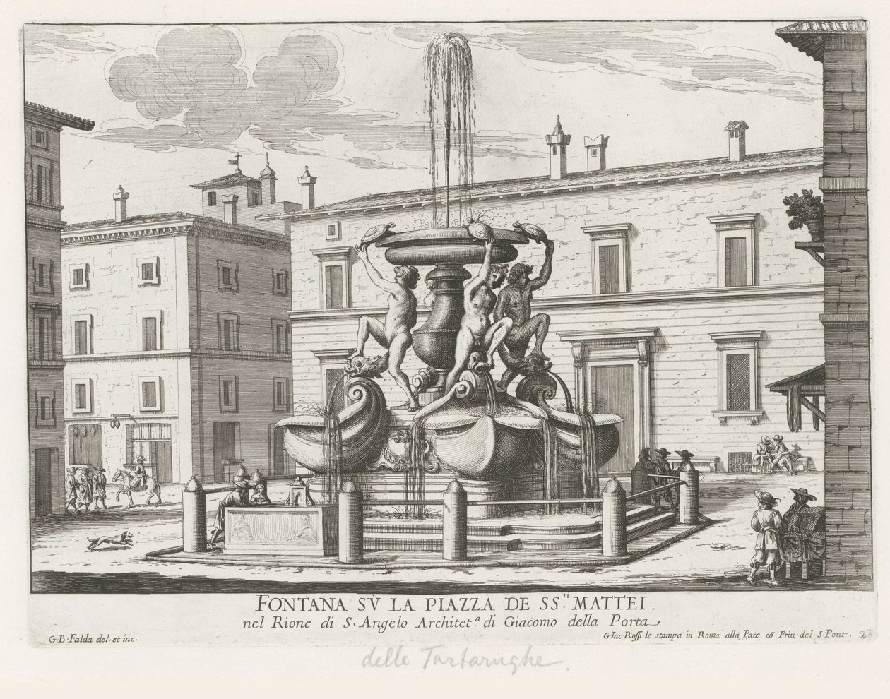 Fontana delle Tartarughe op Piazza Mattei te Rome door Giovanni Battista Falda