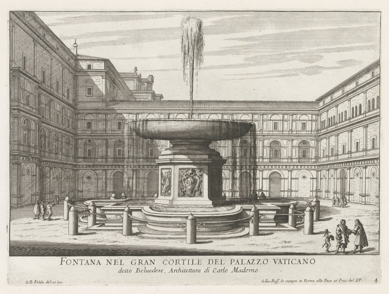 Fontein in de Cortile del Belvedere in het Vaticaan Fonteinen van Rome door Giovanni Battista Falda