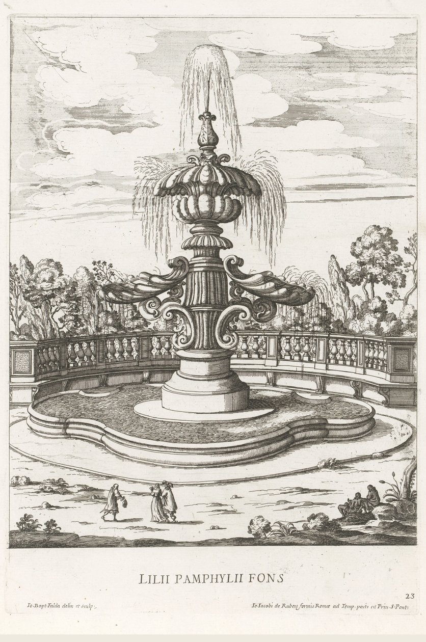 Fontein in de tuinen van Villa Doria Pamphilj te Rome door Giovanni Battista Falda