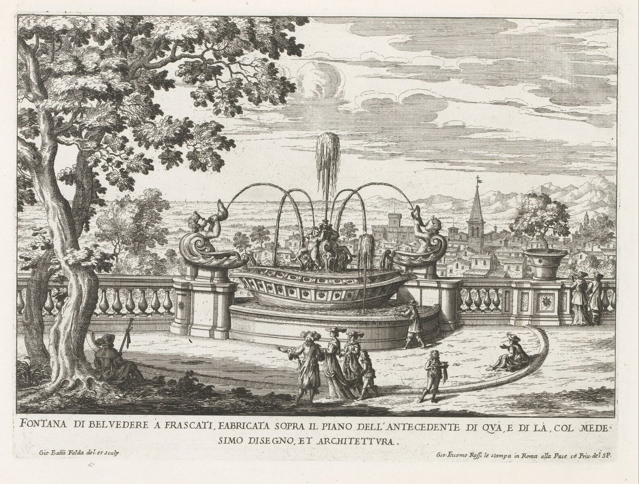 Fontein in de tuinen van de Villa Aldobrandini te Frascati door Giovanni Battista Falda