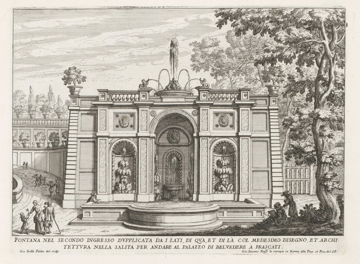 Fontein in de tuinen van de Villa Aldobrandini te Frascati door Giovanni Battista Falda
