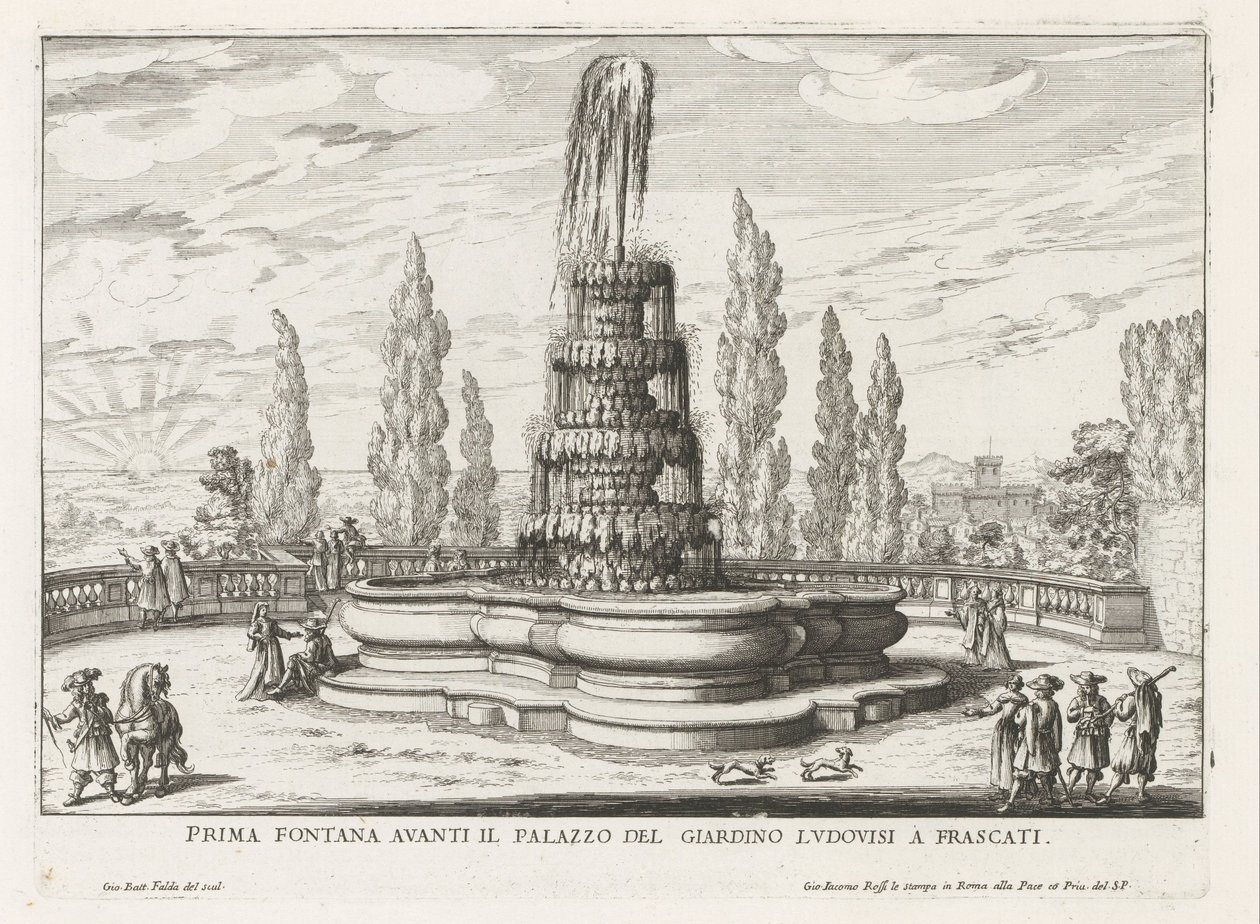 Fontein in de tuinen van de Villa Torlonia te Frascati door Giovanni Battista Falda