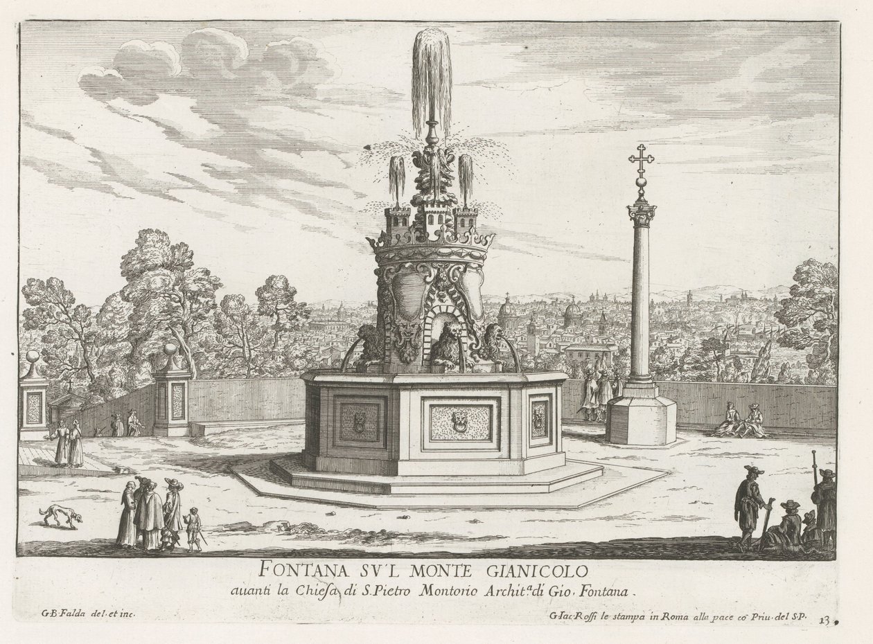 Fontein op Piazza San Pietro in Montorio op de Janiculumberg te Rome door Giovanni Battista Falda
